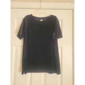 Old Navy Womens S Black Velvet Short Sleeve Top Shirt 90s Y2K Holiday